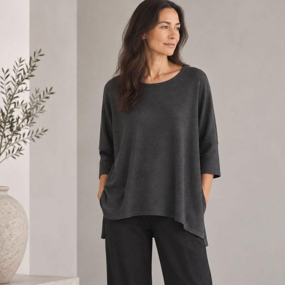 Eileen Fisher Charcoal Grey Merino Wool Boxy Top Size Small NWOT